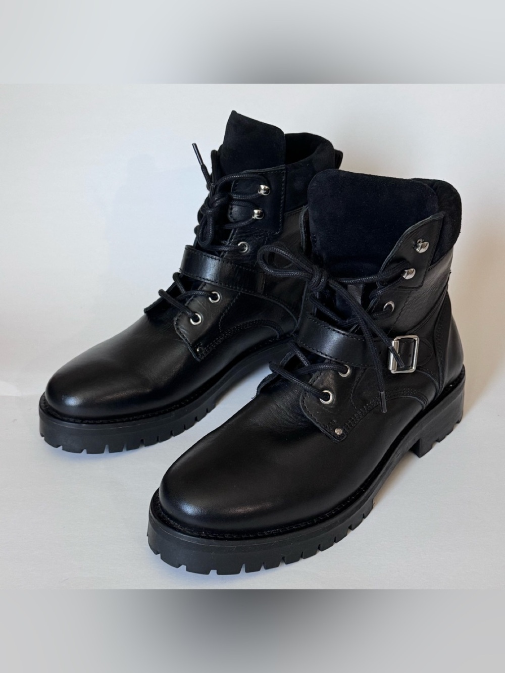 ALLSAINTS Paulina Moto Buckle Boot Black Leather All Saints Women's Size 10 $389